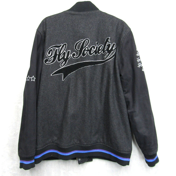 Fly Society Jacket Mens XL Letterman Embroidered Aviator Wool Blend Button Up - Picture 2 of 13